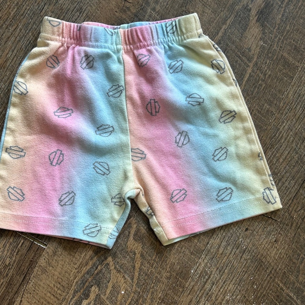 Vintage Harley-Davidson‎ Toddler 3T Pastel Tie-Dye Logo Shorts  Pink Blue Yellow